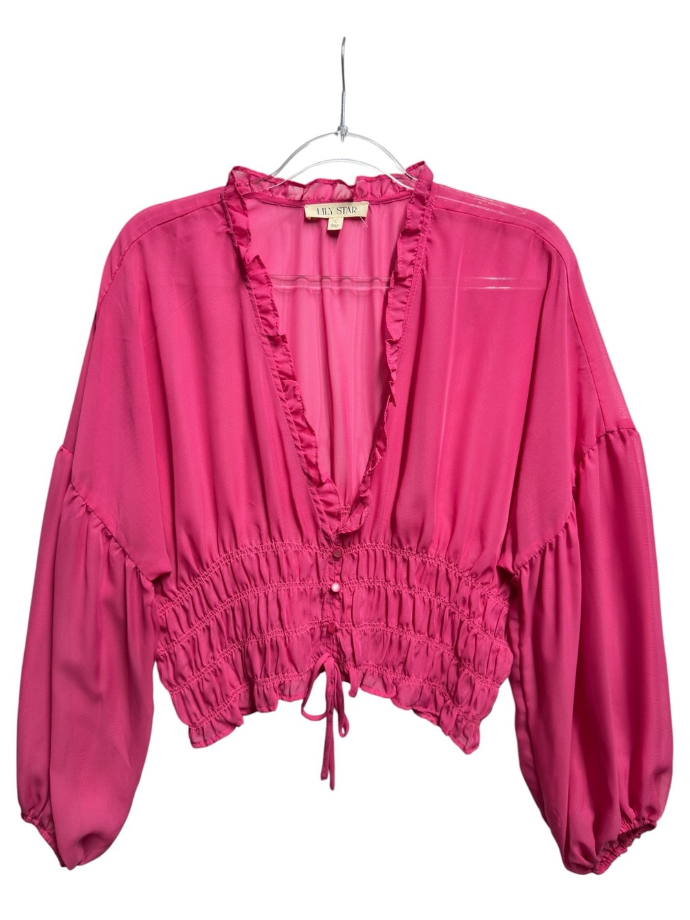 Y2K Chiffon Knit Ruffled Smocked Waist Blouse Top